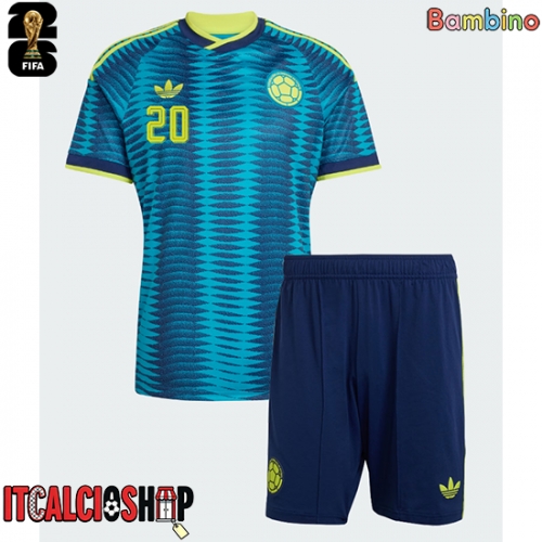 Colombia Juan Fernando Quintero #20 Seconda Maglia Bambino Mondiali 2026 Manica Corta (+ Pantaloni corti)